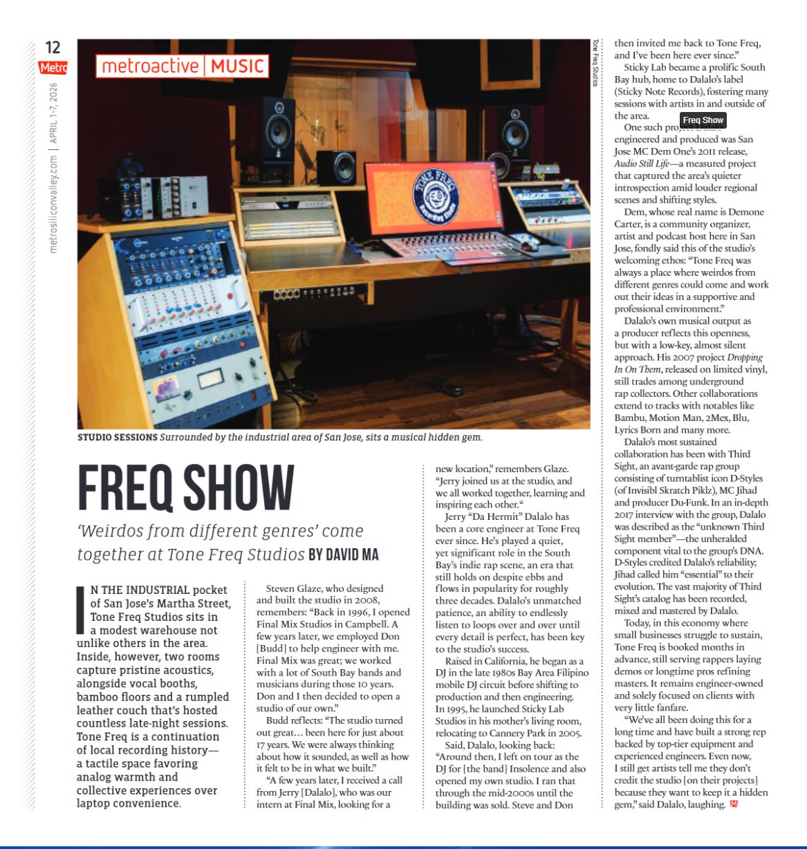 Real studio photo for Tone Freq Mastering Studios